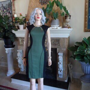 Jason Wu Black/Military Green Quilted Fall 2012 Collection Sheath Dress Size 0